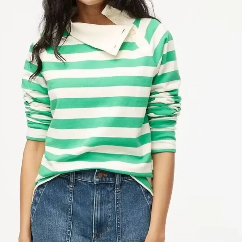 J. Crew Striped wide button-collar pullover sweatshirt in lightweight terry L